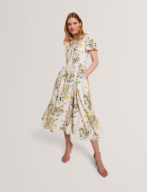 BALLOON SLEEVE BUTTON UP SHIRT DRESS | WHITE