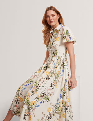 BALLOON SLEEVE BUTTON UP SHIRT DRESS | WHITE