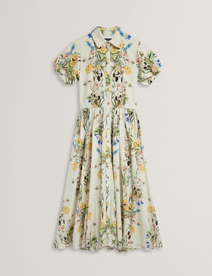 BALLOON SLEEVE BUTTON UP SHIRT DRESS | WHITE