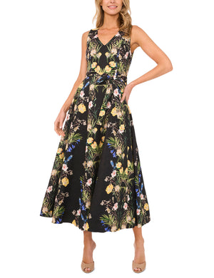 SLEEVELESS FLORAL V NECK MAXI DRESS | BLACK