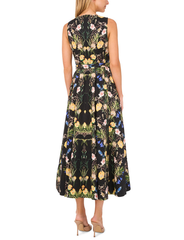 SLEEVELESS FLORAL V NECK MAXI DRESS | BLACK