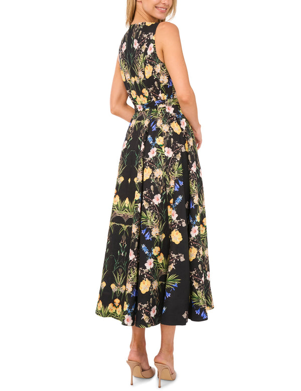 SLEEVELESS FLORAL V NECK MAXI DRESS | BLACK