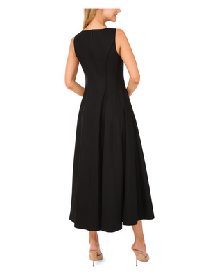 SLEEVELESS V-NECK PLEATED MAXI DRESS | BLACK