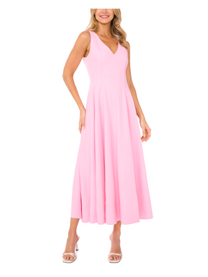 SLEEVELESS V NECK PLEATED MAXI DRESS | LIGHT PINK