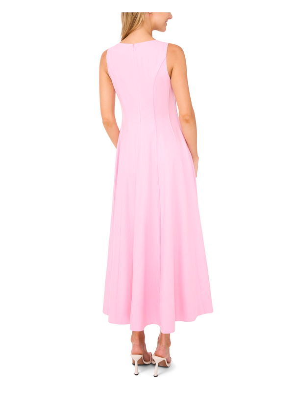 SLEEVELESS V NECK PLEATED MAXI DRESS | LIGHT PINK