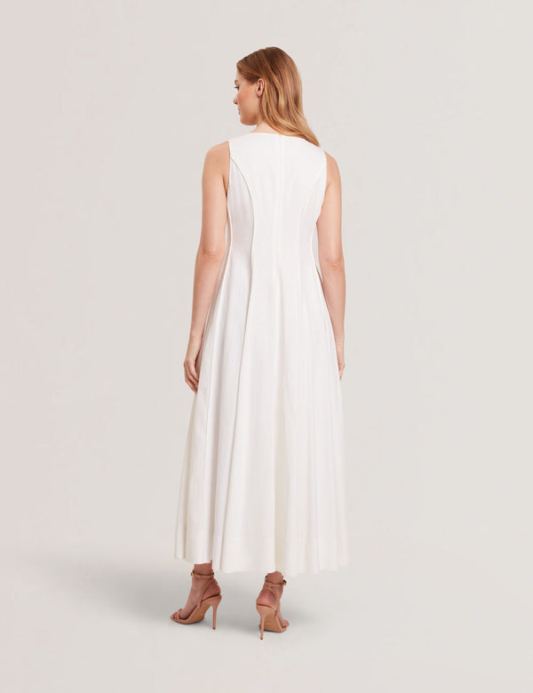 SLEEVELESS V-NECK PLEATED MAXI DRESS | WHITE