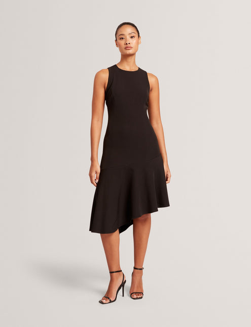 ASYMMETRIC MIDI DRESS | BLACK