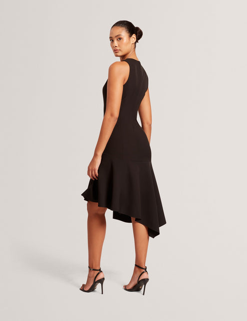 ASYMMETRIC MIDI DRESS | BLACK