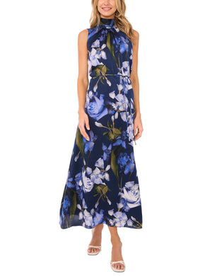 BOW TIE SLEEVELESS MAXI DRESS WITH SELF BELT | NAVY