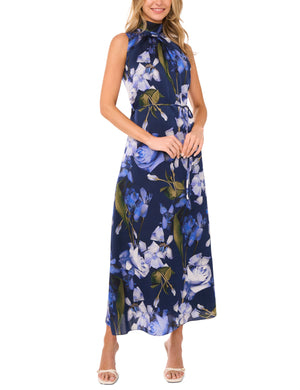 BOW TIE SLEEVELESS MAXI DRESS WITH SELF BELT | NAVY