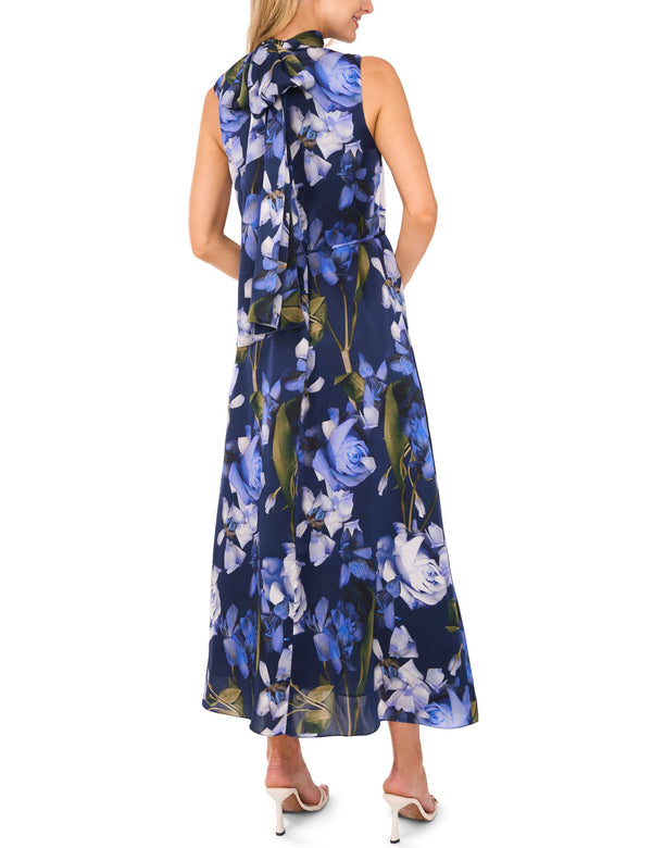 BOW TIE SLEEVELESS MAXI DRESS WITH SELF BELT | NAVY