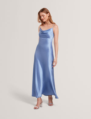 MIDI SILK SLIP DRESS | MID-BLUE