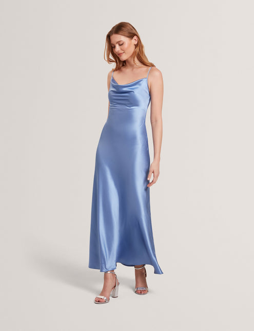 MIDI SILK SLIP DRESS | MID-BLUE