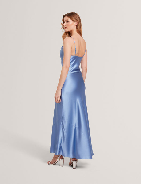 MIDI SILK SLIP DRESS | MID-BLUE