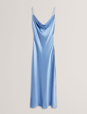 MIDI SILK SLIP DRESS | MID-BLUE
