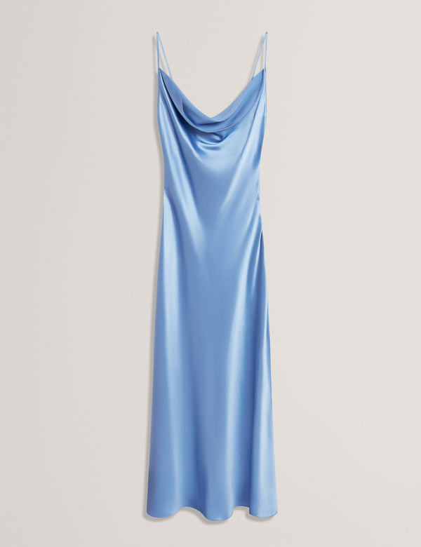 MIDI SILK SLIP DRESS | MID-BLUE