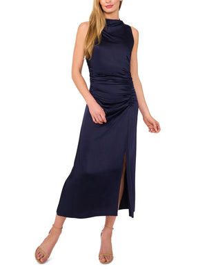 COWL NECK MAXI DRESS WITH RUCHED SIDES | NAVY