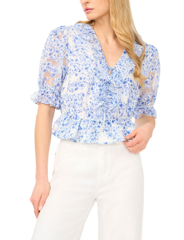 Ted Baker Floral Ruffled V-Neck Cropped Blouse