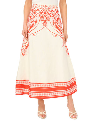 Ted Baker Printed Detail Linen A-Line Midi Skirt
