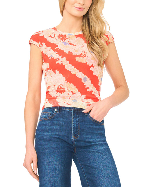 Ted Baker Floral Stripe Cap Sleeve Fitted T-Shirt