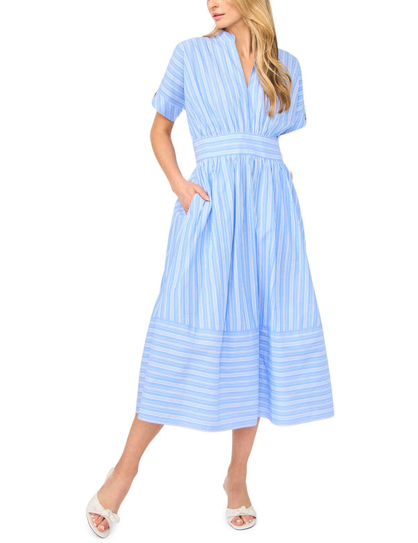 Ted Baker Striped Cotton V-Neck Midi Dress