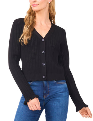 V-NECK CROP CARDIGAN WITH RIB | BLACK
