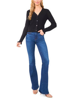 V-NECK CROP CARDIGAN WITH RIB | BLACK