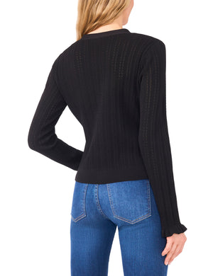 V-NECK CROP CARDIGAN WITH RIB | BLACK