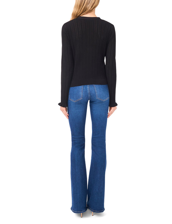 V-NECK CROP CARDIGAN WITH RIB | BLACK