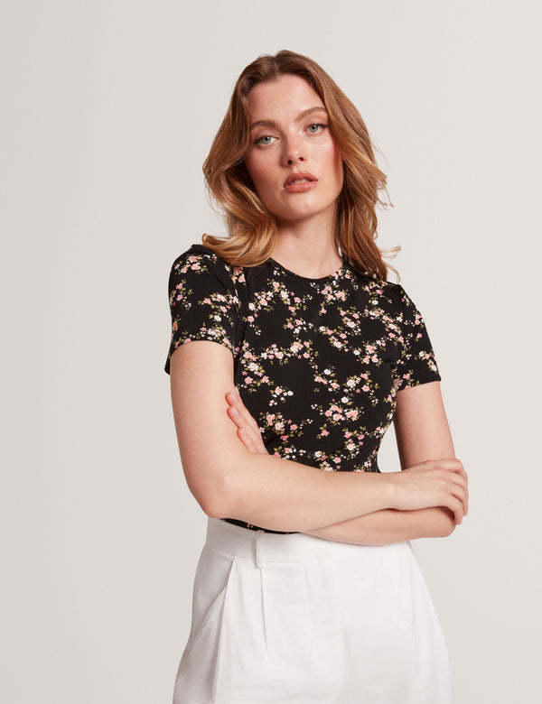 ALLOVER FLORAL T-SHIRT | BLACK