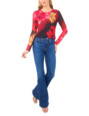 LONG SLEEVE MESH TOP | RED