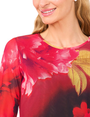 LONG SLEEVE MESH TOP | RED