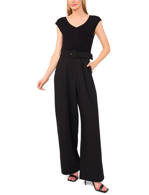V-NECK JUMPSUIT WITH WOVEN BOTTOM | BLACK