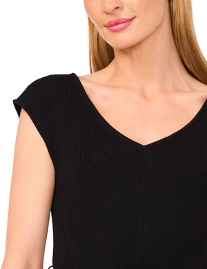 V-NECK JUMPSUIT WITH WOVEN BOTTOM | BLACK