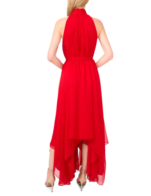 HALTER NECK HANKERCHIEF HEM MIDI DRESS | RED