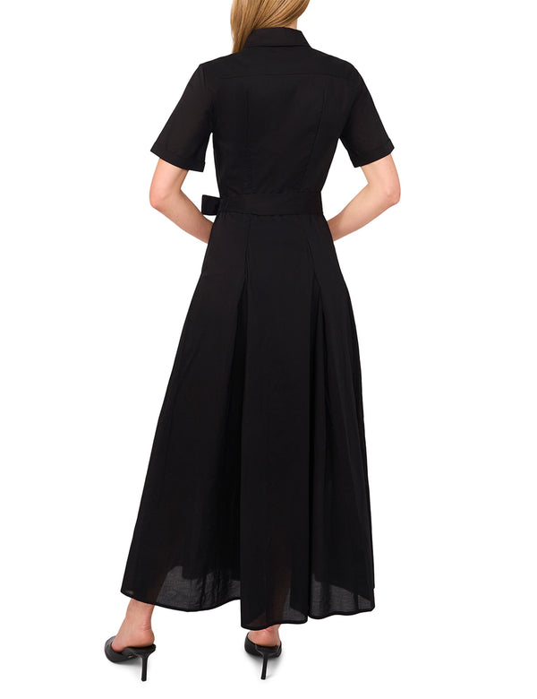 SHIRT DRESS WITH SELF BELT | BLACK