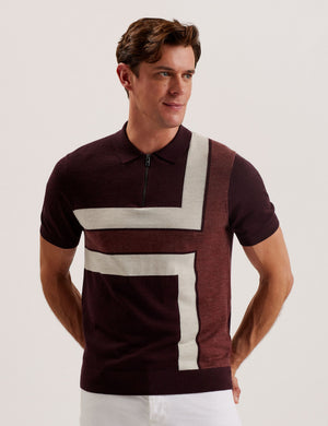 Ted Baker Colour Block Zip Neck Wool Polo Shirt