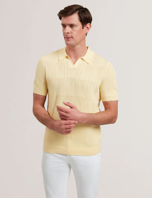 Ted Baker Textured Knit Open Neck Cotton Polo Shirt