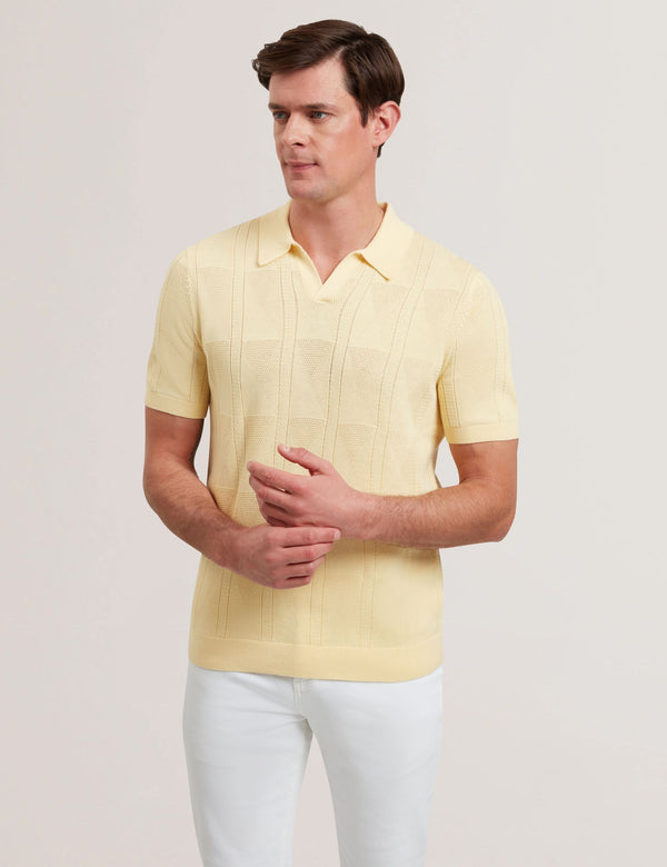 Ted Baker Textured Knit Open Neck Cotton Polo Shirt