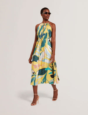 Ted Baker Bold Print Halterneck Tie Waist Midi Dress