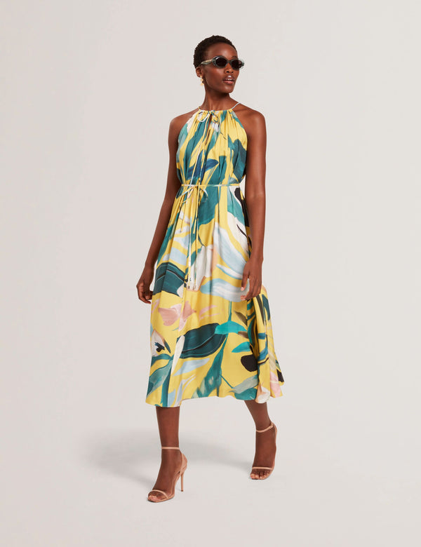 Ted Baker Bold Print Halterneck Tie Waist Midi Dress