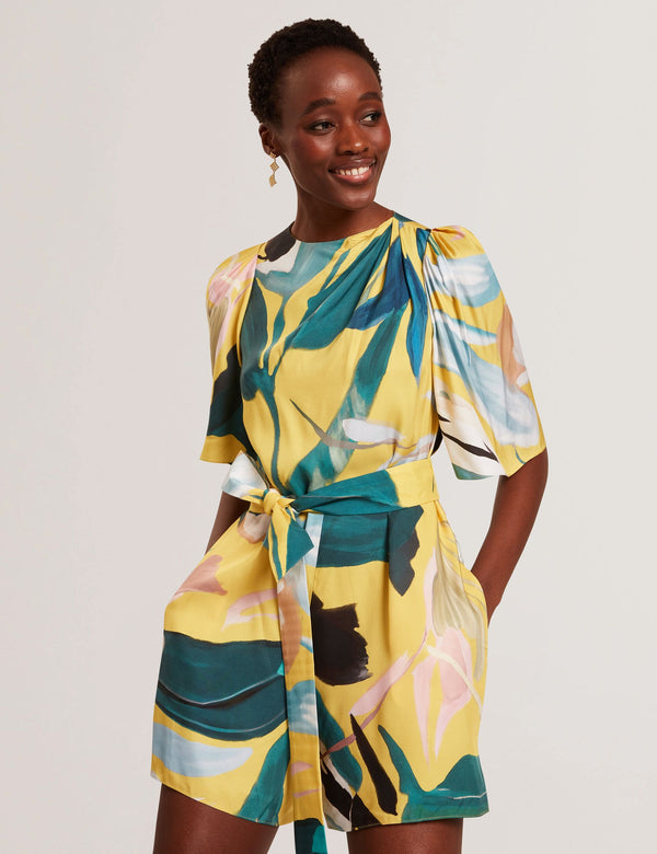 Ted Baker Printed Flutter Sleeve Belted Playsuit