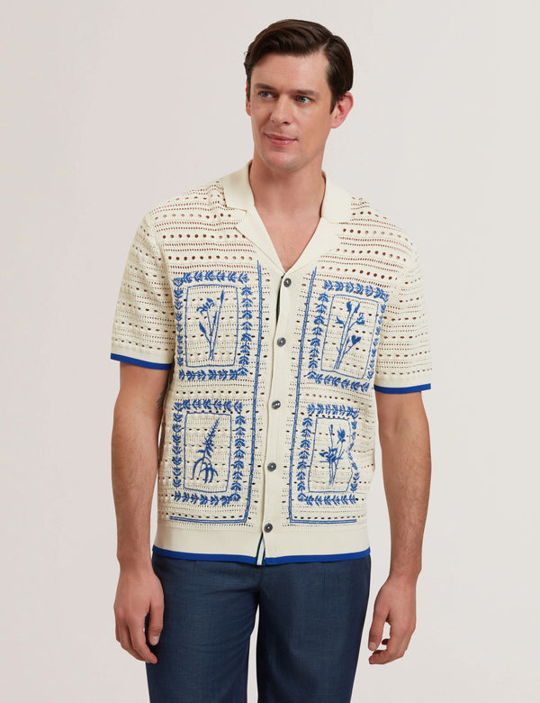 Ted Baker Embroidered Crochet Short Sleeve Shirt