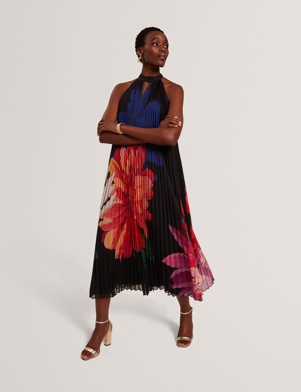 Ted Baker Bold Bloom Pleated Halter Neck Midi Dress