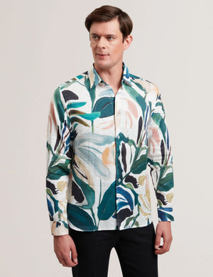 Ted Baker Printed Long Sleeve Relaxed Linen Shirt