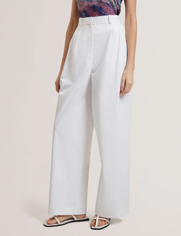 Ted Baker Cotton Pleated Front Wide Leg Trousers