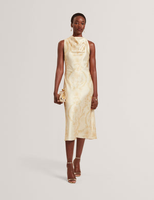 Ted Baker Lace Print Cowl Neck Satin Midi Dress