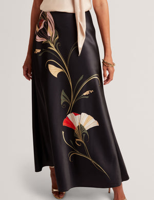 Ted Baker Floral Graphic Satin Bias Maxi Skirt