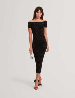 Ted Baker Diamante Knit Bardot Bodycon Midi Dress