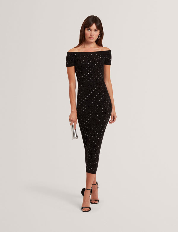 Ted Baker Diamante Knit Bardot Bodycon Midi Dress